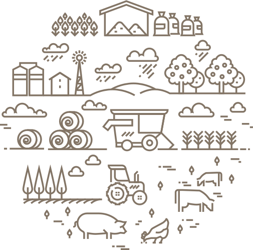 Diversos ícones relacionados com o mundo rural.